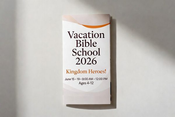 Folded tri-fold brochure for Vacation Bible School 2026